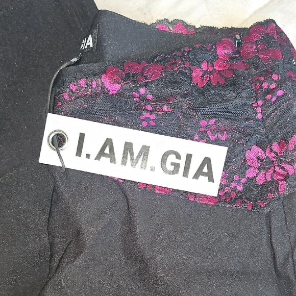 I.AM.GIA Black Flare Pants with Pink Detail - Picture 2 of 3
